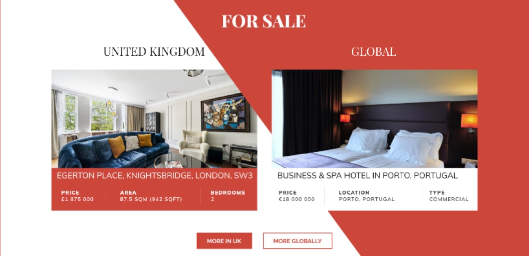 Zmodernizowany projekt strony internetowej biura nieruchomości AZ Real Estate, sekcja przedstawiająca ofertę