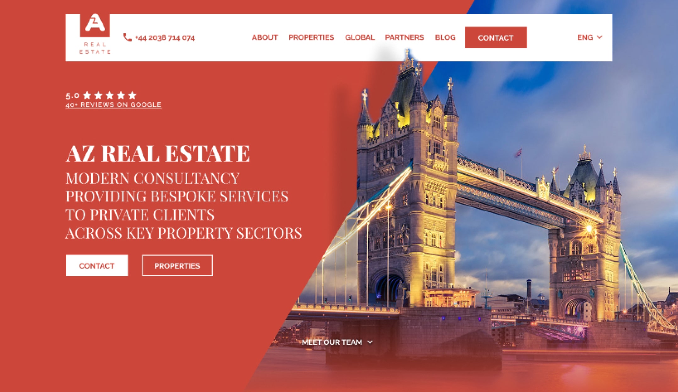 Zmodernizowany projekt strony internetowej biura nieruchomości AZ Real Estate, sekcja hero