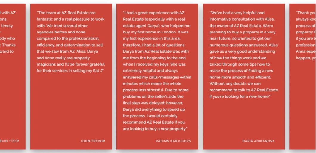 Zmodernizowany projekt strony internetowej biura nieruchomości AZ Real Estate, sekcja recenzji