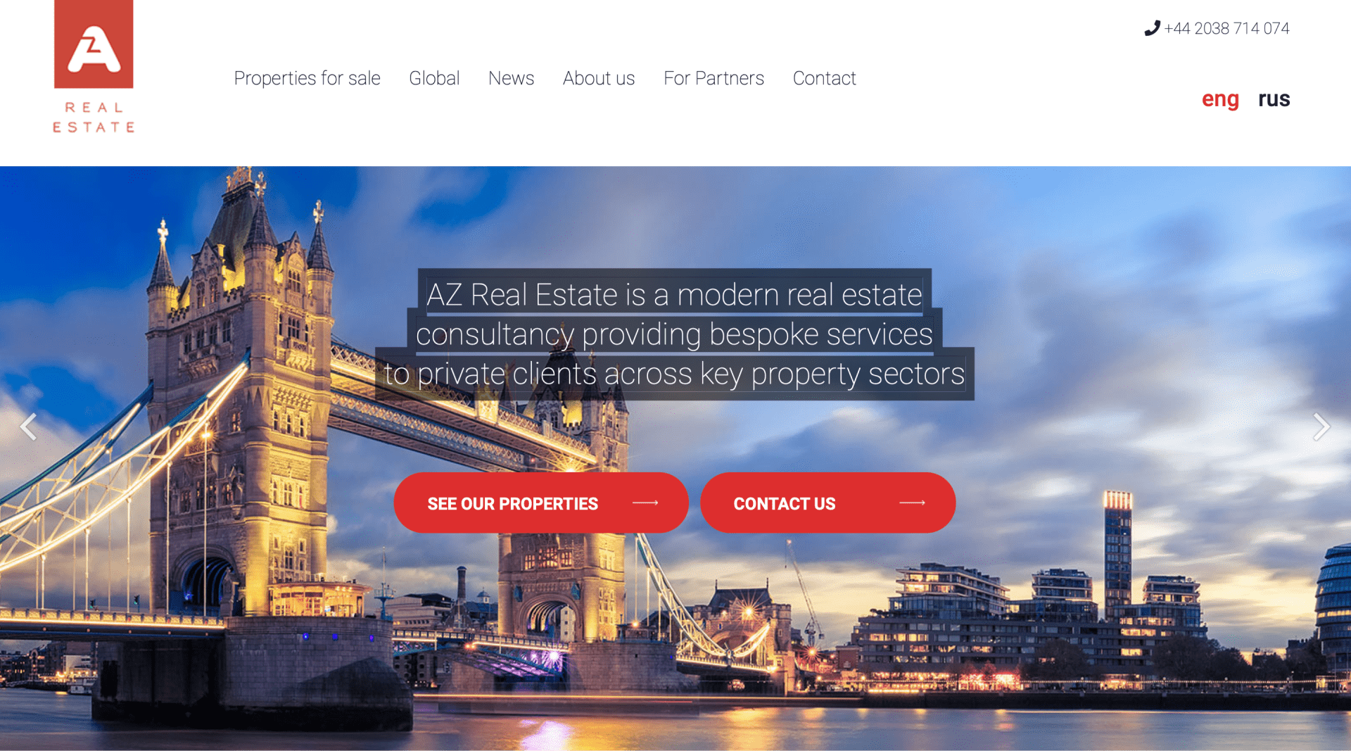 Stara wersja strony internetowej biura nieruchomości AZ Real Estate