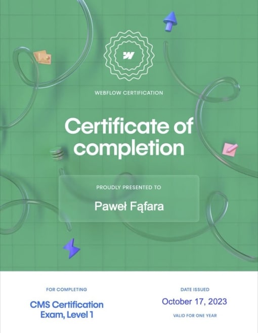 Certyfikat Webflow CMS 1