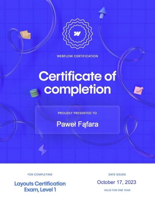 Certyfikat Webflow Layouts 1