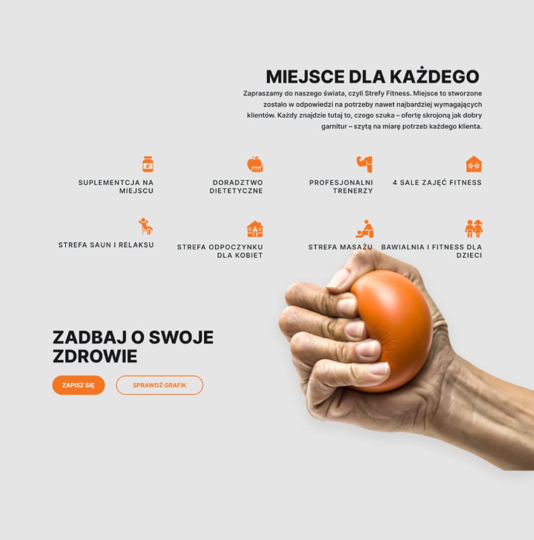 Zmodernizowany projekt strony internetowej siłowni Strefa Fitness, sekcja wstępu