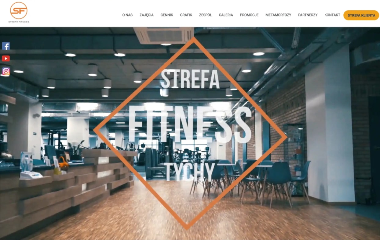 Stara wersja strony internetowej siłowni Strefa Fitness, sekcja hero